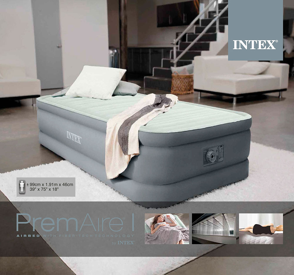 Надувная кровать 99х191х46см "Premaire Elevated" встр.нас. 220В, до 136кг, Intex 64902