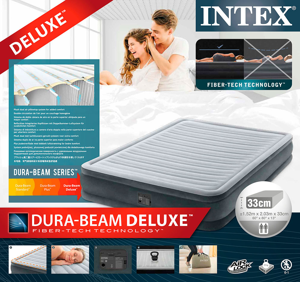 Надувная кровать 152х203х33см "Comfort-Plush" встр.нас. 220В, до 272кг, Intex 67770