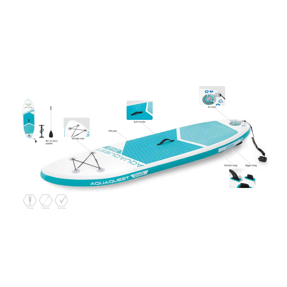 SUP-доска "Aqua Quest 240" 244x76x13см, насос, весло, лиш, сумка, до 90 кг, Intex 68241