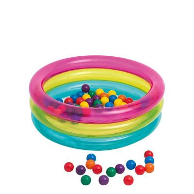Игровой бассейн 86x86x25см "Радуга" с мячами (50шт), 1-3 лет, Intex 48674