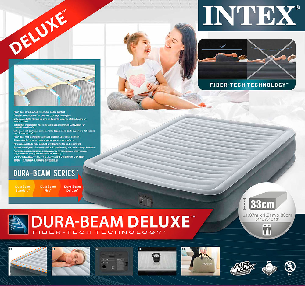 УЦЕНКА Надувная кровать 137х191х33см "Comfort-Plush" встр.нас. 220В, до 272кг, Intex У67768