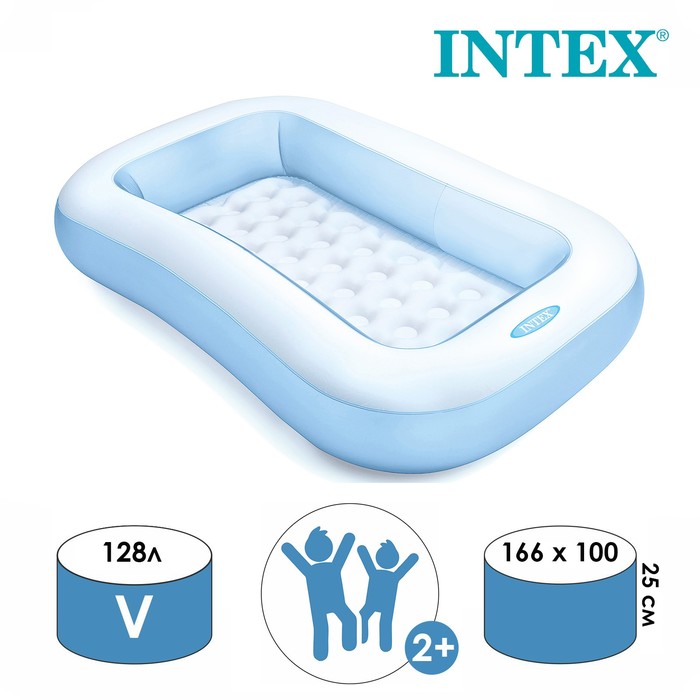 Детский надувной бассейн 166х100х25см, с надувным дном, 90л, от 2 лет, Intex 57403