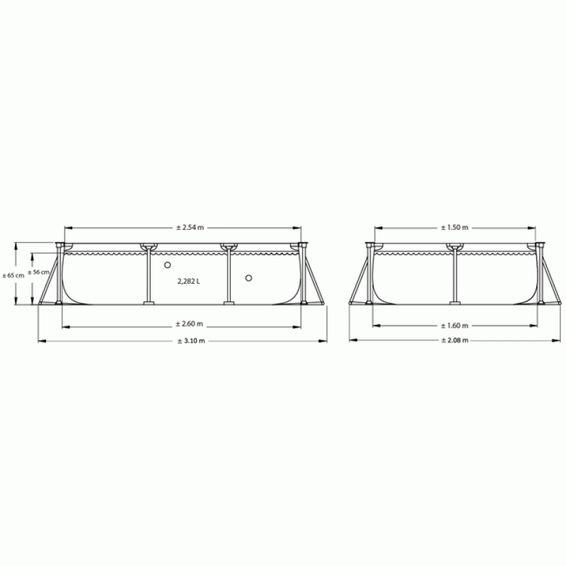 Каркасный прямоугольный бассейн 260х160х65см, 2282л, Intex 28271