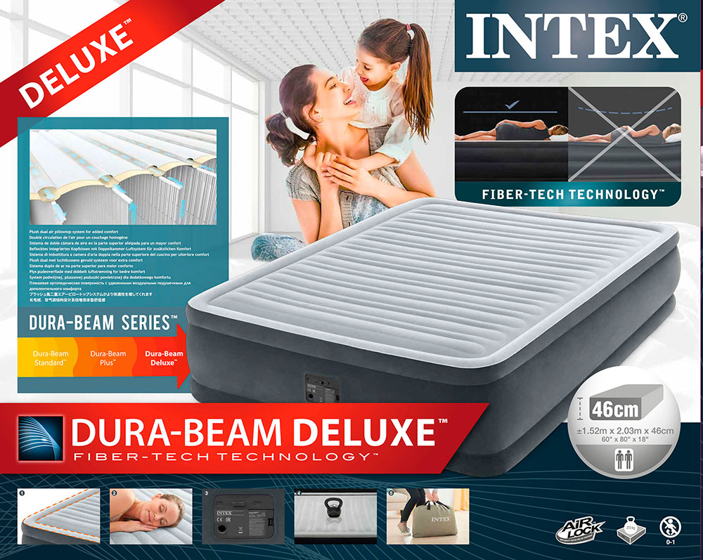 Надувная кровать 152х203х46см "Comfort-Plush" встр.нас. 220В, до 272кг, Intex 64414