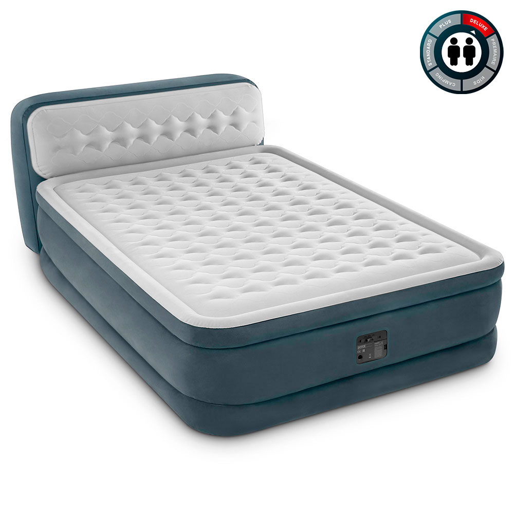 Надувная кровать 152х236х86см "Ultra Plush Headboard" со спинкой, встр.нас. 220В, до 272кг, Intex 64448