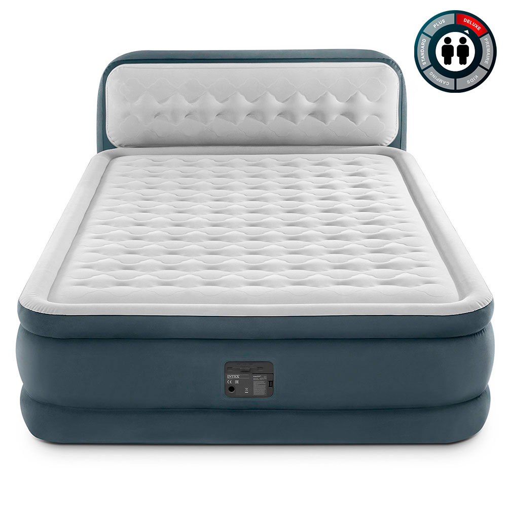Надувная кровать 152х236х86см "Ultra Plush Headboard" со спинкой, встр.нас. 220В, до 272кг, Intex 64448