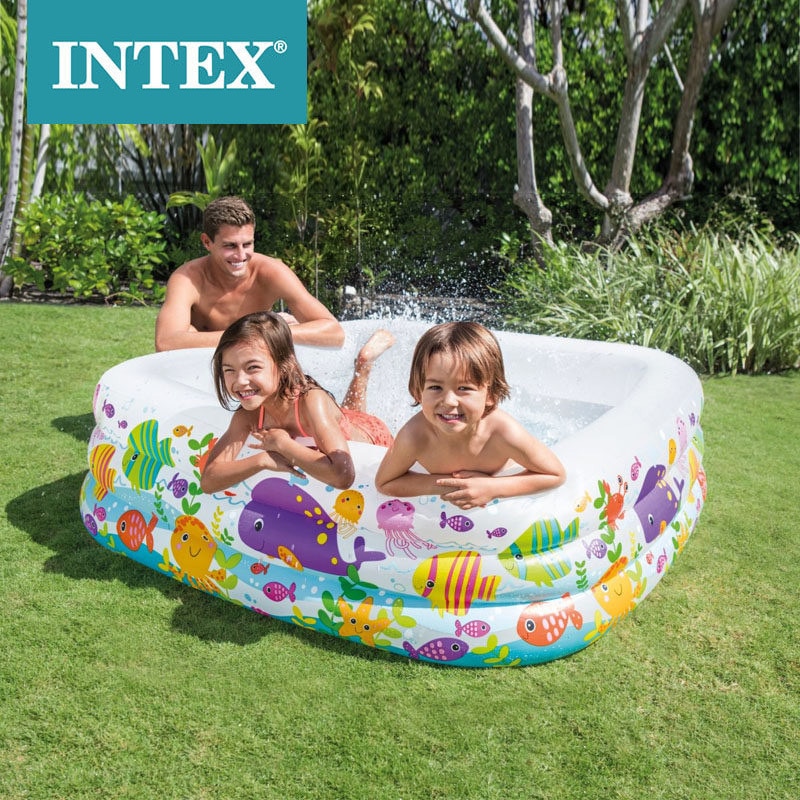 Детский надувной бассейн 159х159х50см "Аквариум" 340л, от 3 лет, Intex 57471