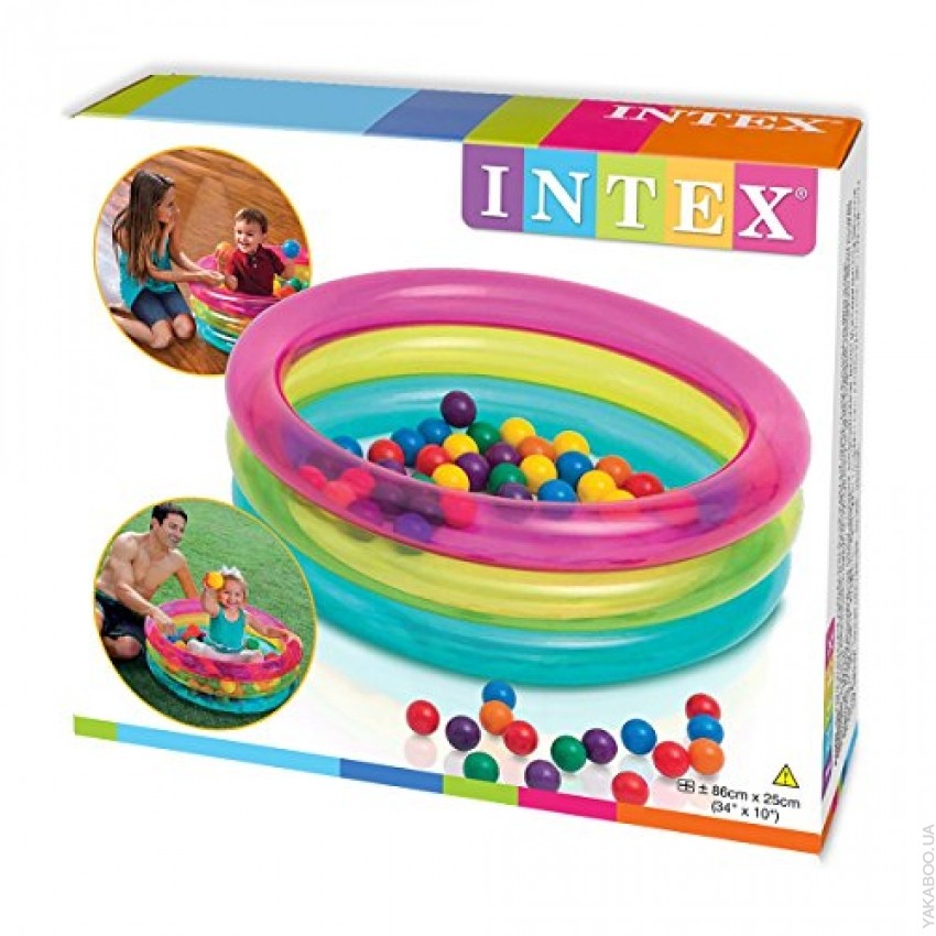 Игровой бассейн 86x86x25см "Радуга" с мячами (50шт), 1-3 лет, Intex 48674