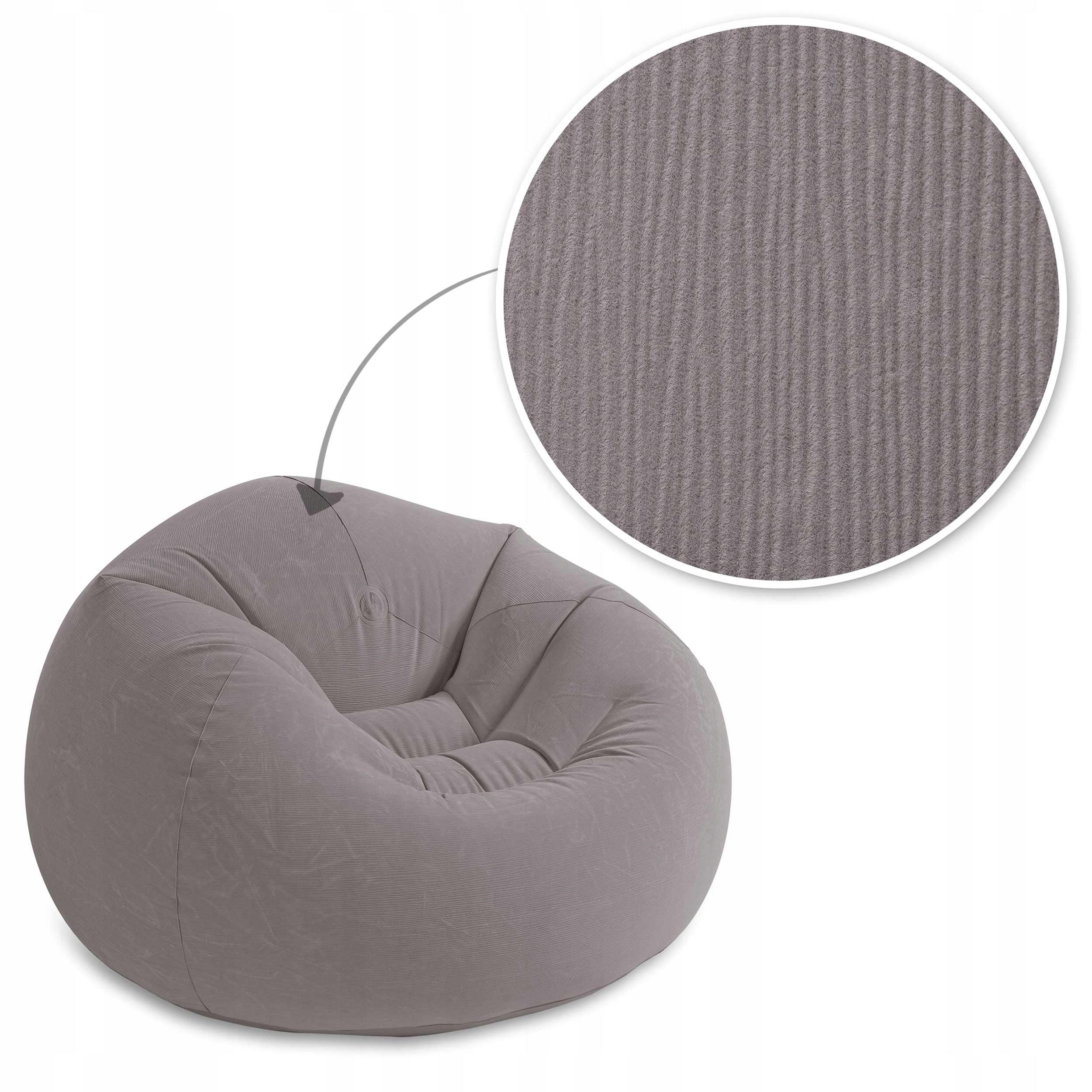 Надувное кресло 114х114х71см "Beanless Bag" серое, 100кг, Intex 68579
