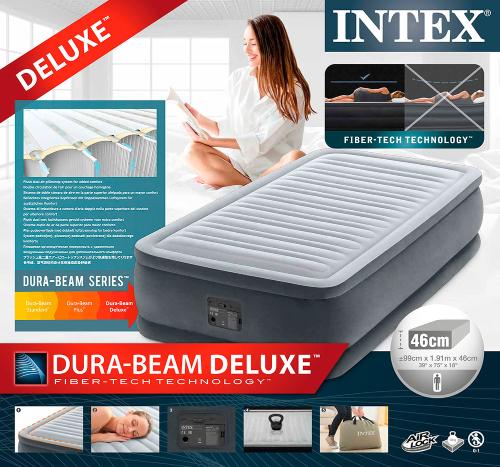 Надувная кровать 99х191х46см "Comfort-Plush" встр.нас. 220В, до 136кг, Intex 64412