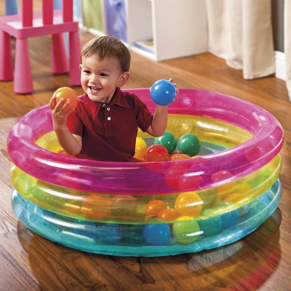 Игровой бассейн 86x86x25см "Радуга" с мячами (50шт), 1-3 лет, Intex 48674