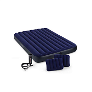 Intex У64765 Надувной матрас Classic Downy Airbed Fiber-Tech, 152х203х25см с подушками и насосом