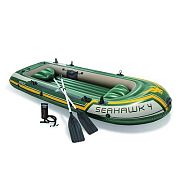 Intex 68351 Надувная лодка "Seahawk 4" 351х145х48см, алюм.вёсла 137см, насос 68614, до 480кг