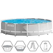 Intex 26720 Каркасный бассейн Prism Frame 427х107см, 12706л, фил.-насос 3785л\ч, лестница, тент, подстилка