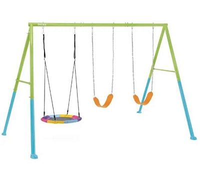 Качели детские 361х254х211см тройные, цветные, от 3 до 10 лет, Intex 44133