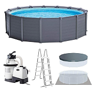 Intex 26384 Каркасный бассейн 478х124см "Graphite Gray Panel" 16805л, песч.фил.-нас. 4500л\ч, лестн, тент, подст