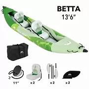 Aqua Marina BE-412 Надувной каяк "Betta-412" 412x80см двухместный, насос, весла, сиденья, киль, сумка, до 180кг