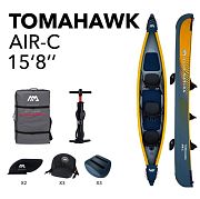 Aqua Marina AIR-C Надувное каноэ (байдарка) "Tomahawk AIR-C" 478x88см, насос, сиденье, киль, рюкзак, до 260кг